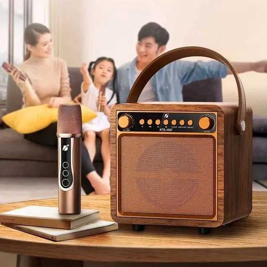 בידורית קריוקי מעץ עם מיקרופון מוזהב - 2 יחידות + 1 מתנה