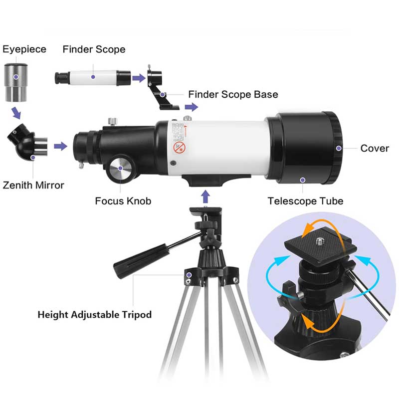 טלסקופ כוכבים 70/400 עם חצובה, תיק נשיאה ומחבר אוניברסלי לסמארטפון