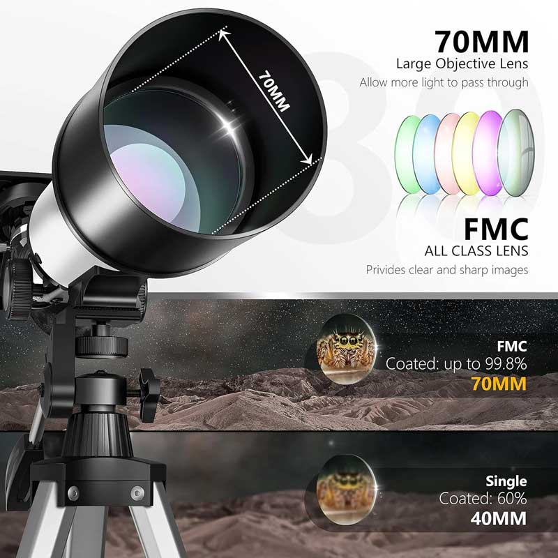 טלסקופ כוכבים 70/400 עם חצובה, תיק נשיאה ומחבר אוניברסלי לסמארטפון