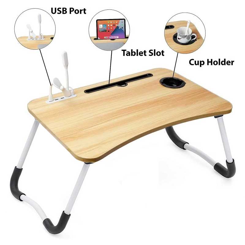 שולחן מתקפל למחשב נייד עם USB ואביזרים
