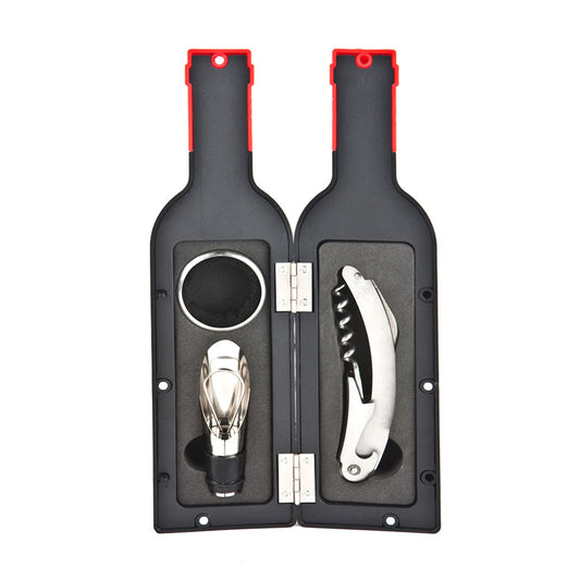 מארז אביזרי יין במעמד בצורת בקבוק