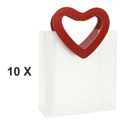 10 שקיות ידית לב אדום