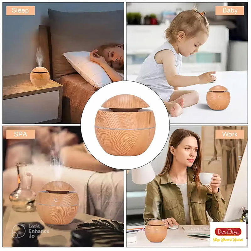 מפיץ ריח דמוי עץ עם תאורה צבעונית