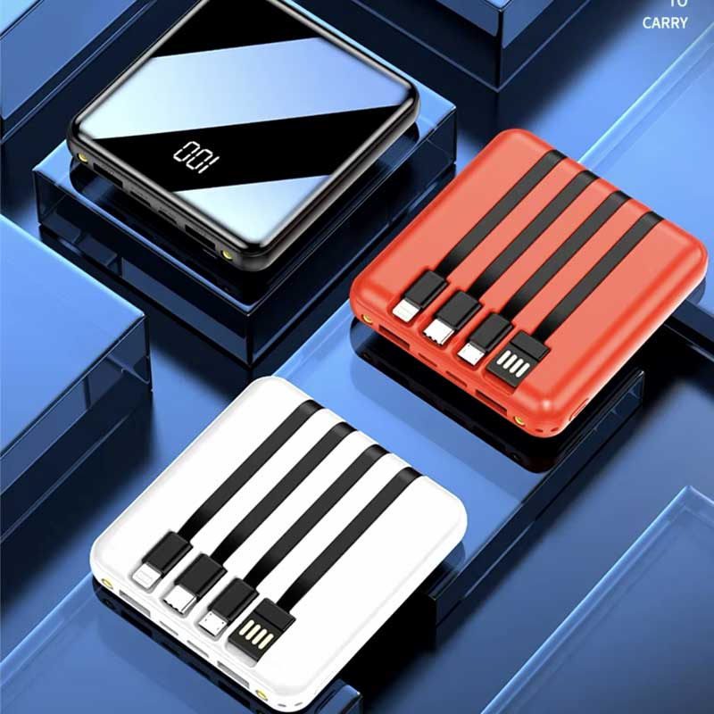 מטען נייד 20,000mAh עם כבלים מובנים ופנס