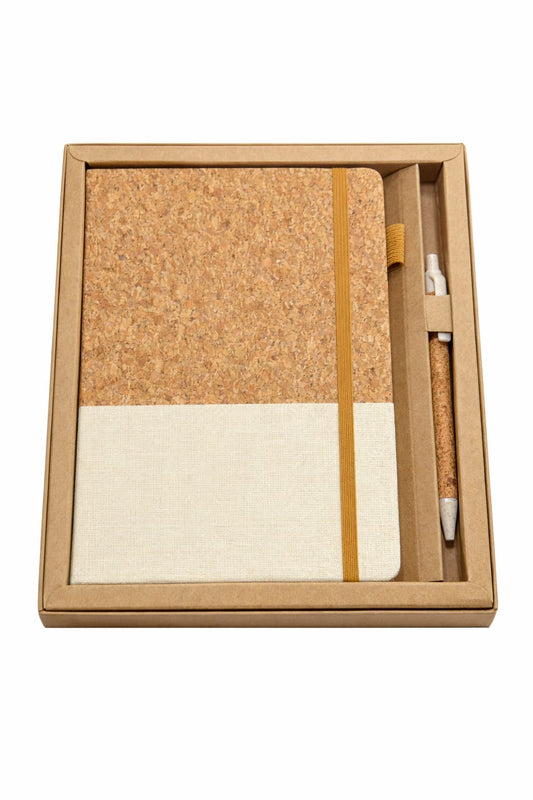 סט מחברת כריכה PU ושעם עם עט תואם