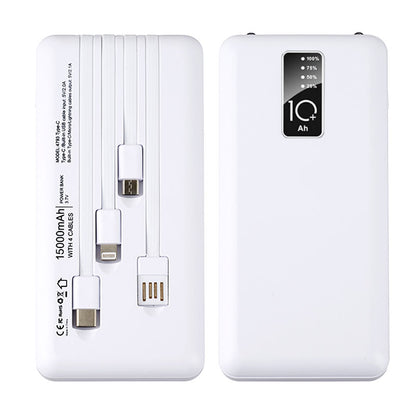 מטען נייד 15,000 mAh עם כבלים מובנים