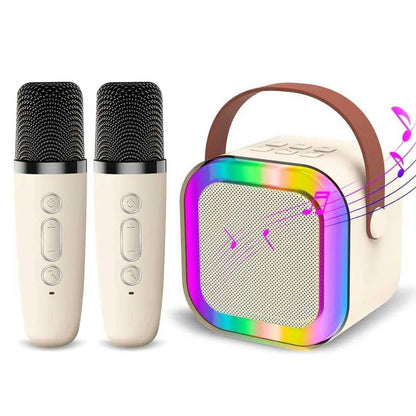 בידורית קריוקי קומפקטית עם 2 מיקרופונים