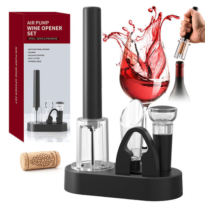 סט אביזרי יין ופותחן פנאומטי ומעמד תואם