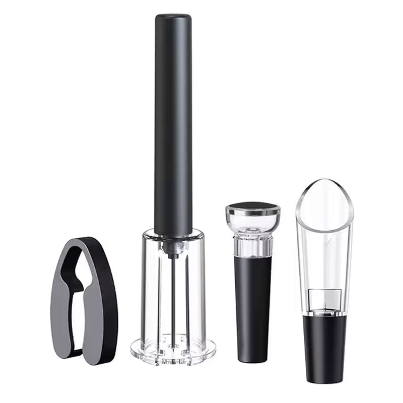 סט אביזרי יין ופותחן פנאומטי ומעמד תואם