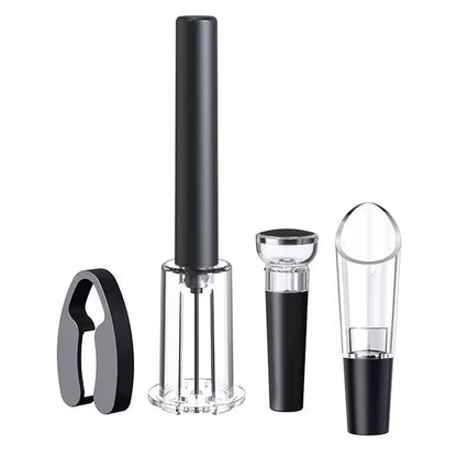 סט אביזרי יין ופותחן פנאומטי ומעמד תואם